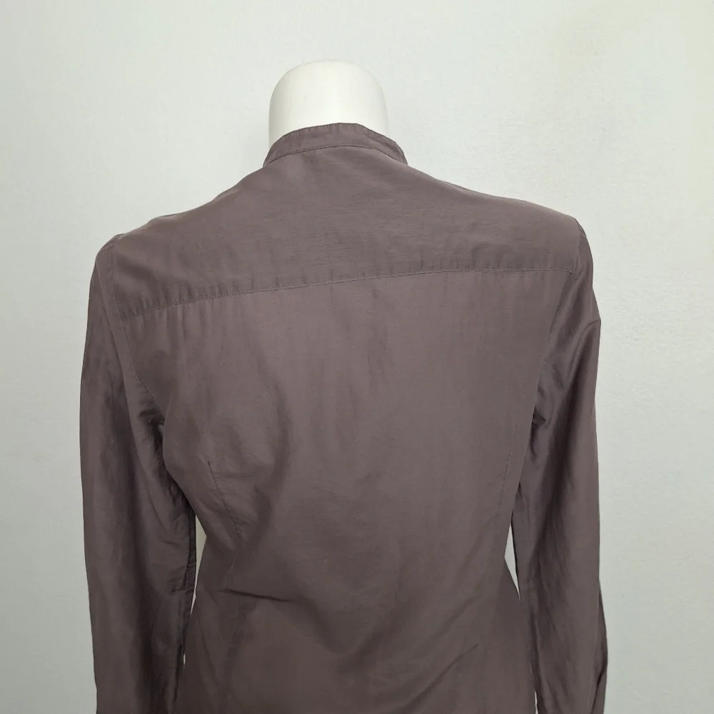 Laura Ashley Taupe/Gray Embroidered Bohemian Button Front Silk Blend Blouse *14